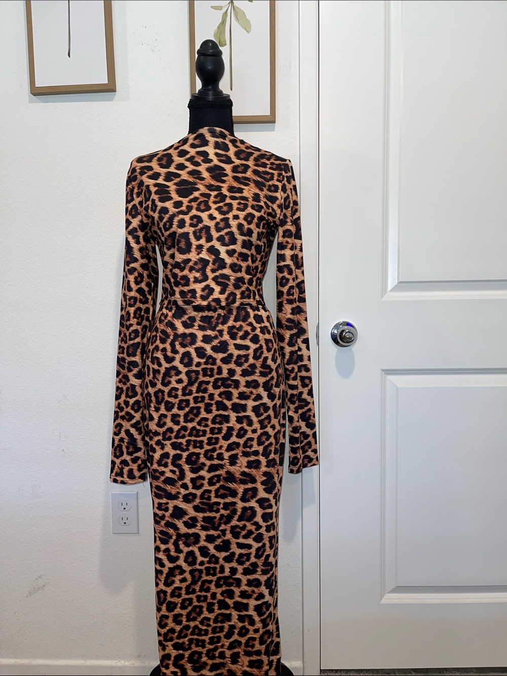 Leopard Print Long Sleeve Bodycon 2 piece set